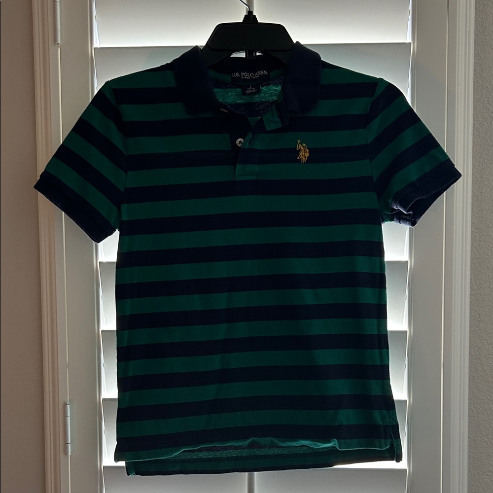 U.S. Polo Assn. Boy’s Dark Green and Navy Striped Polo